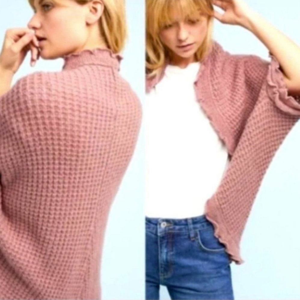 💥BOGO💥 Anthropologie Moth Rocia Mauve Knit Cardigan Sweater Size Large - Picture 3 of 11